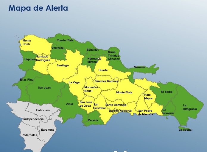 Actualización del mapa de provincias en alerta por vaguada: San Juan y Azua se suman a la lista