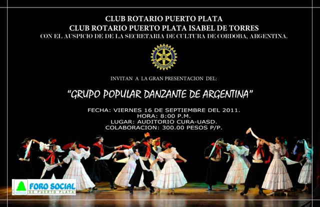 CLUBES ROTARIOS PRESENTARÁN GRUPO DANZA ARGENTINA EN PUERTO PLATA