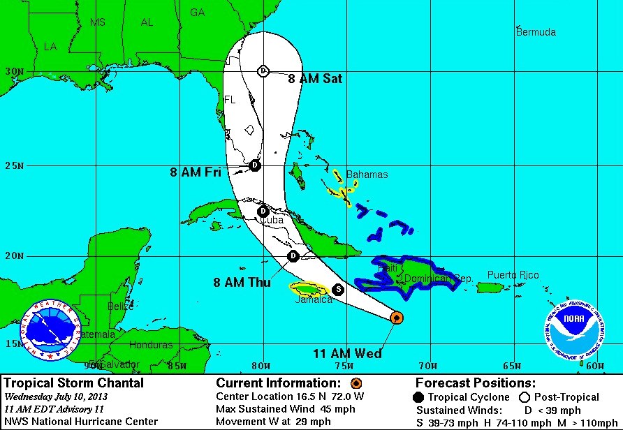 Tormenta Chantal se debilita y pudiera degenerar a onda tropical en las próximas horas