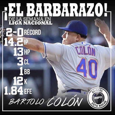 Escogen al lanzador Puertoplateño Bartolo Colón jugador de la semana en la Liga Nacional