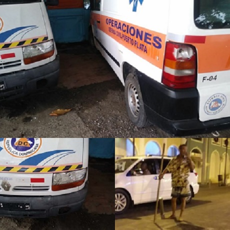Enajenado mental extranjero causa daños a ambulancias de la Defensa Civil en Puerto Plata