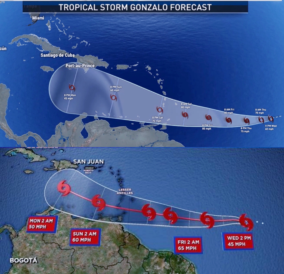 Alerta en el Caribe por tormenta Gonzalo que pudiera convertirse en huracán en las próximas horas