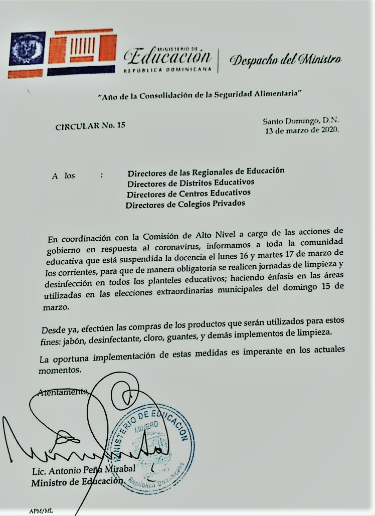 Suspenden clases en Puerto Plata y todo el país por dos días, realizará jornada de limpieza por coronavirus