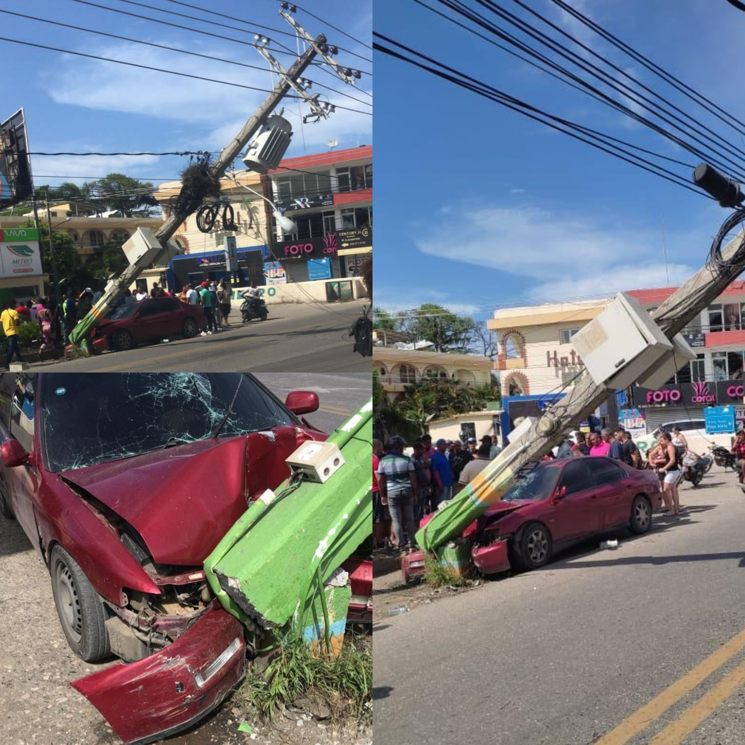 Un herido en choque de automóvil con poste eléctrico en Sosúa y ocasionar avería energética