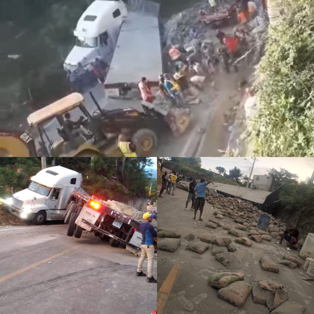 Se volcó patana cargada de cemento en vía alterna Montellano-Sosúa, tránsito estuvo obstruido parcialmente