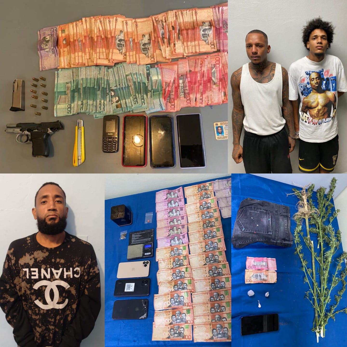 Detienen 3 sujetos en locaciones de Puerto Plata tras ocuparle drogas, pistola ilegal, dinero y celulares