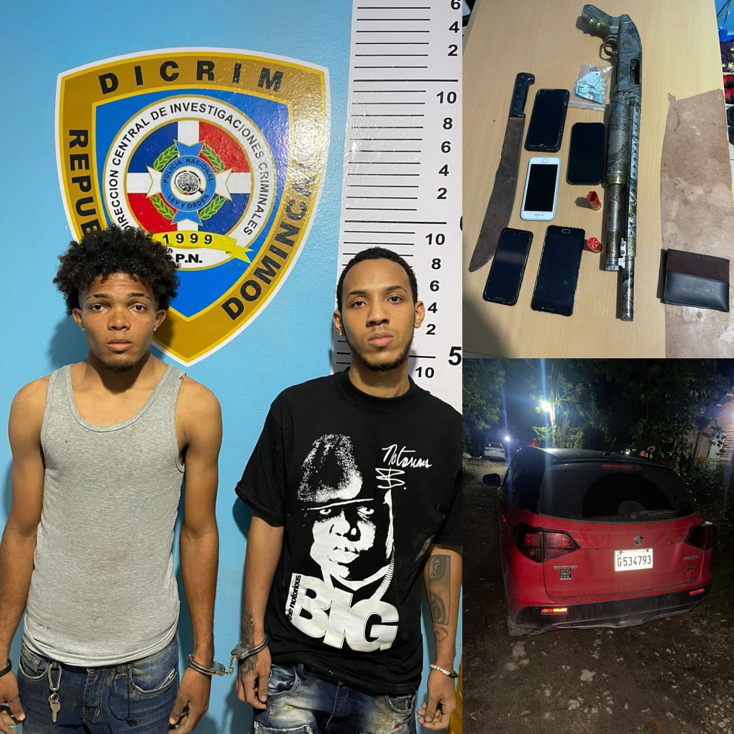 Policía apresan dos sujetos acusados de cometer asalto, le ocupan vehículo y arma de fuego
