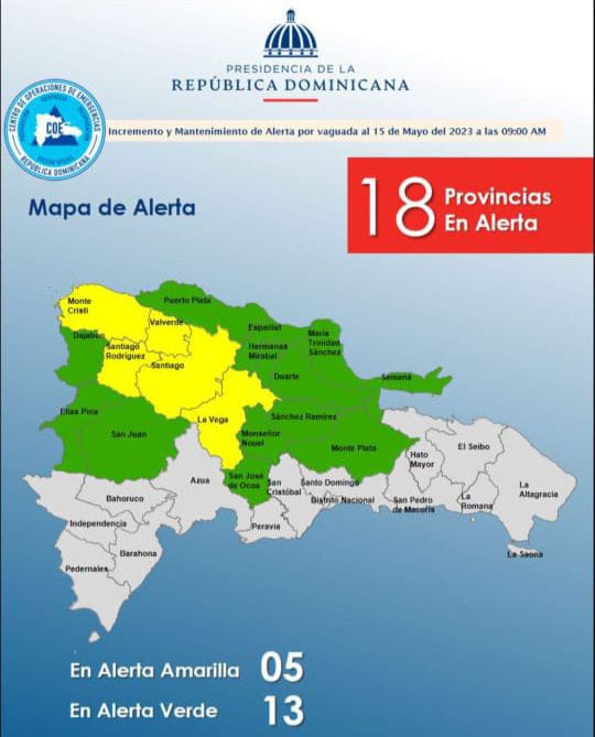 Advierten vaguada causará lluvias, COE emite alerta para Puerto Plata y otras 17 provincias de RD