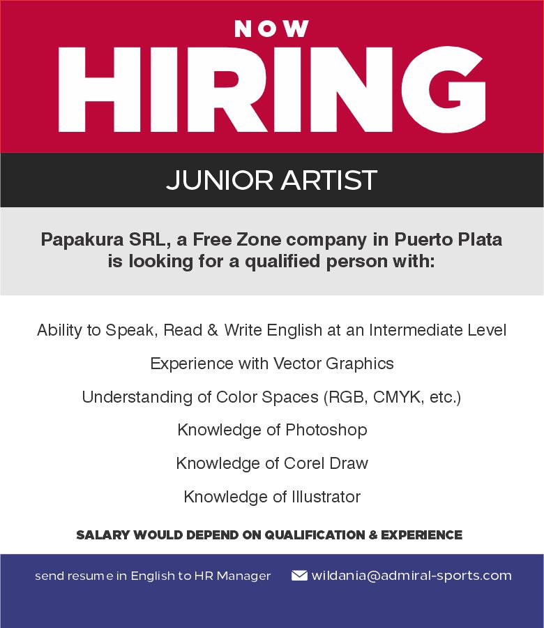 ¡Oportunidad laboral: Artista Junior- Únete al equipo creativo de Papakura SRL, Puerto Plata!