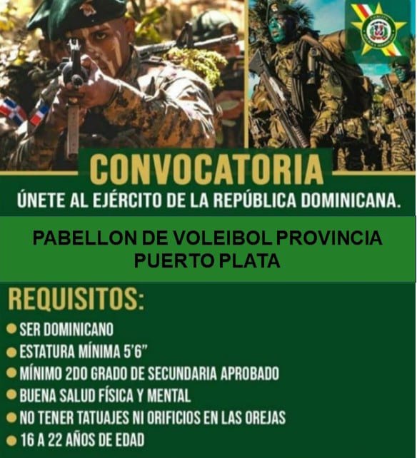 Ejército RD reclutará a jóvenes de Puerto Plata que deseen ser militares