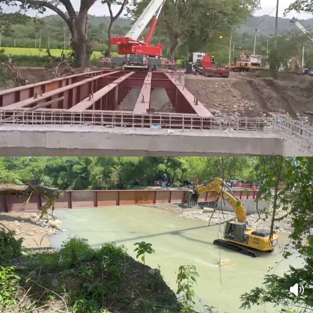    Inician colocación de vigas metálicas a puente en Bajabonico Arriba de Altamira   