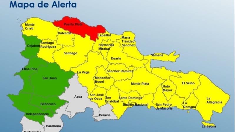 Puerto Plata vuelve a estar en alerta roja; 22 provincias en alerta amarilla