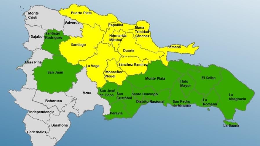 COE eleva a 10 las provincias en alerta amarilla; Puerto Plata entre las demarcaciones en riesgo