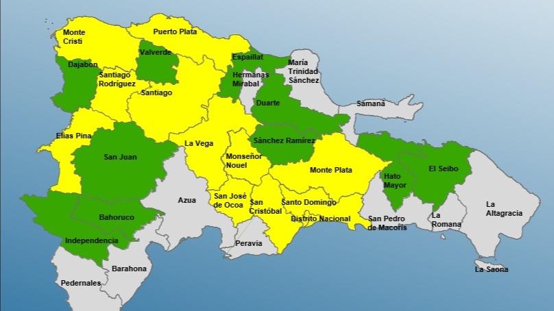 COE eleva a 12 las provincias en alerta amarilla y 10 en verde por condiciones meteorológicas adversas