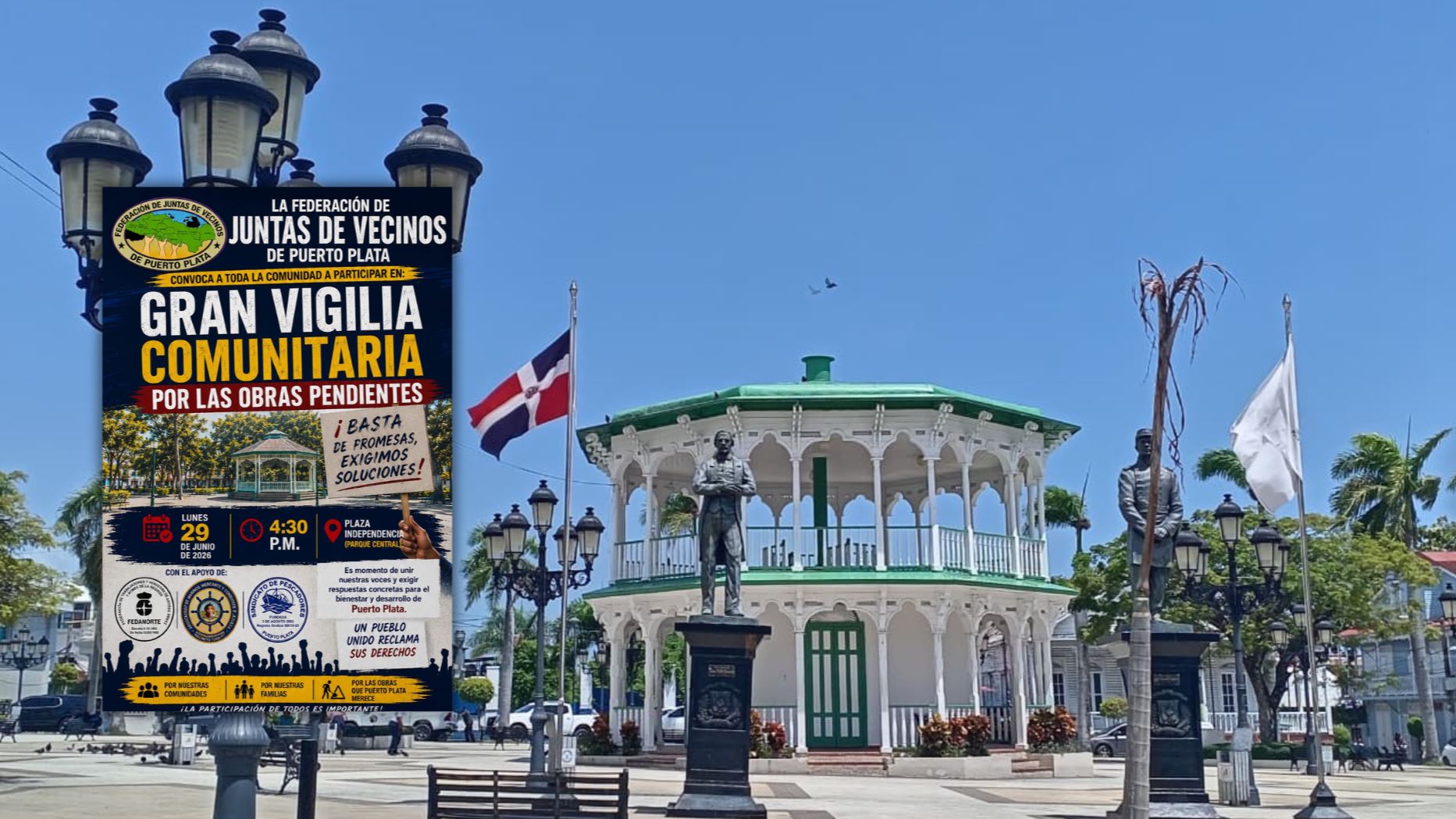 Anuncian vigilia en la Plaza Independencia de Puerto Plata para exigir ejecución de obras pendientes