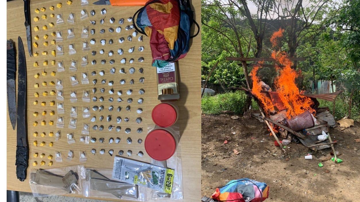 Policía incauta 170 porciones de cocaína y crack; destruye punto de drogas en Imbert