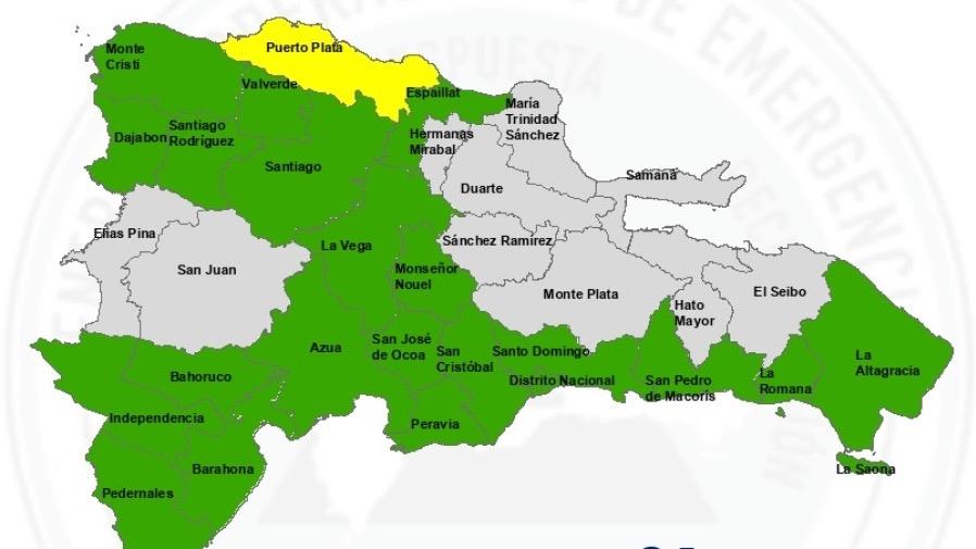 COE coloca a Puerto Plata en alerta amarilla y mantiene 21 provincias en verde